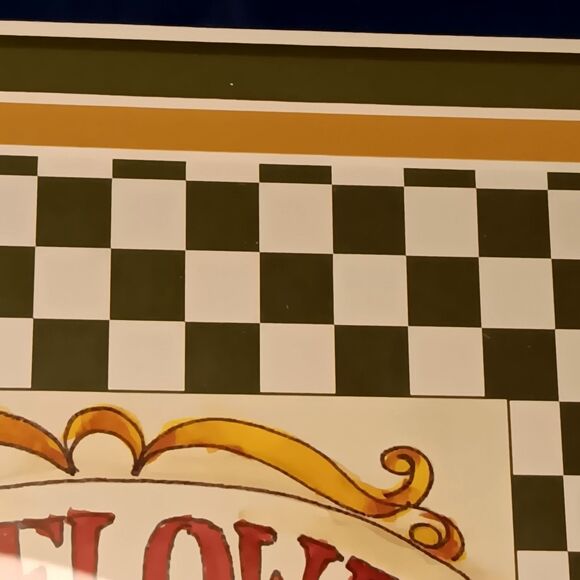 VTG Barbara Mock Sunflowers Print Matted Framed Blue Yellow Black & White Checks - Picture 6 of 15